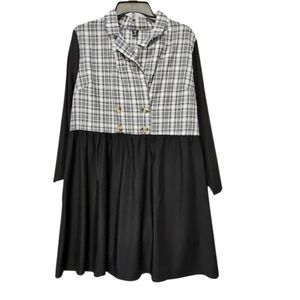 Shein Curve Black & White Plaid Gathered Waist Tunic 100% Polyester Size 1XL
